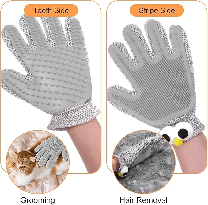 2 in 1 Pet Grooming Glove for Cats & Dogs, Efficient Deshedding Brush Pet Long Short Fur Removal Glove, Gentle Massaging Puppy Kitten Bathing Grooming Brush Tool, Easy Clean Floating Hair Mitt-PurrikoPets
