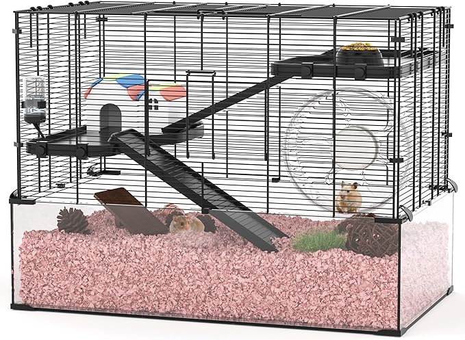 3-Tier Glass Hamster Tank, Large Hamster Cage Habitat with 11inch Big Running Wheel for Rat, Mouse, Gerbil, Syrian Hamster, 590 SQ INCHES-PurrikoPets