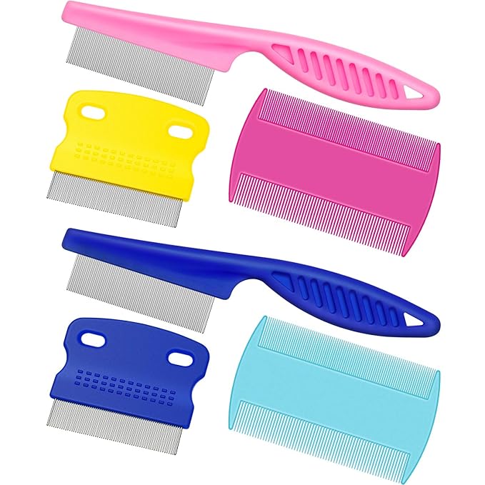 6 Pieces Pet Lice Combs Dog Grooming Flea Cat Tear Stain Comb for Removal Dandruff, Hair Stain, Nit(Pink, Light Blue, Dark Blue, Yellow)-PurrikoPets