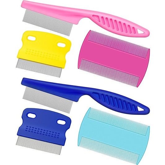 6 Pieces Pet Lice Combs Dog Grooming Flea Cat Tear Stain Comb for Removal Dandruff, Hair Stain, Nit(Pink, Light Blue, Dark Blue, Yellow)-PurrikoPets