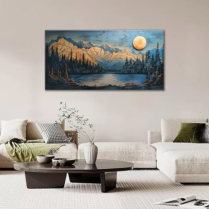 Extra Large Wall Art Mountain Forest Canvas Living Room Cabin Country Pictures Framed Prints Oversize Wall Decor Big Painting Artwork for Bedroom Dining Office Home 60"x30"-PurrikoPets