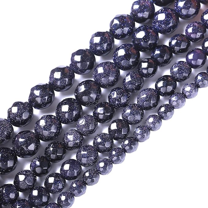 12mm 32pcs Natural Blue Sandstone Faceted Stone Beads for Jewelry Making DIY Bracelet Necklace Accessories 15" Energy Healing Power Stone Beads (Faceted Blue Sandstone, 12mm)