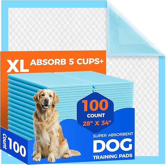 Dog Pee Pads Extra Large 28"x34" - 100 Pack Super Absorbent XLarge Puppy Pads 100 Count Leak-Proof Disposable XL Pet Potty Training Pads for Dogs, Puppies, Doggy-PurrikoPets