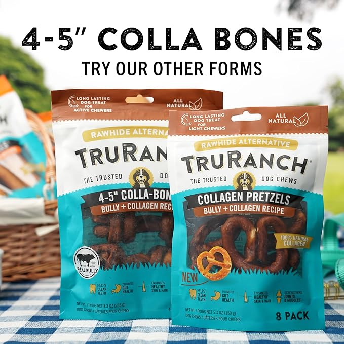 4-5" Collagen Bones, Bully - Collagen Dog Bones - Long Lasting Healthy Joint Support Dog Treat - Rawhide Alternative - Skin & Coat Health, 1 Bag, 4 Count-PurrikoPets