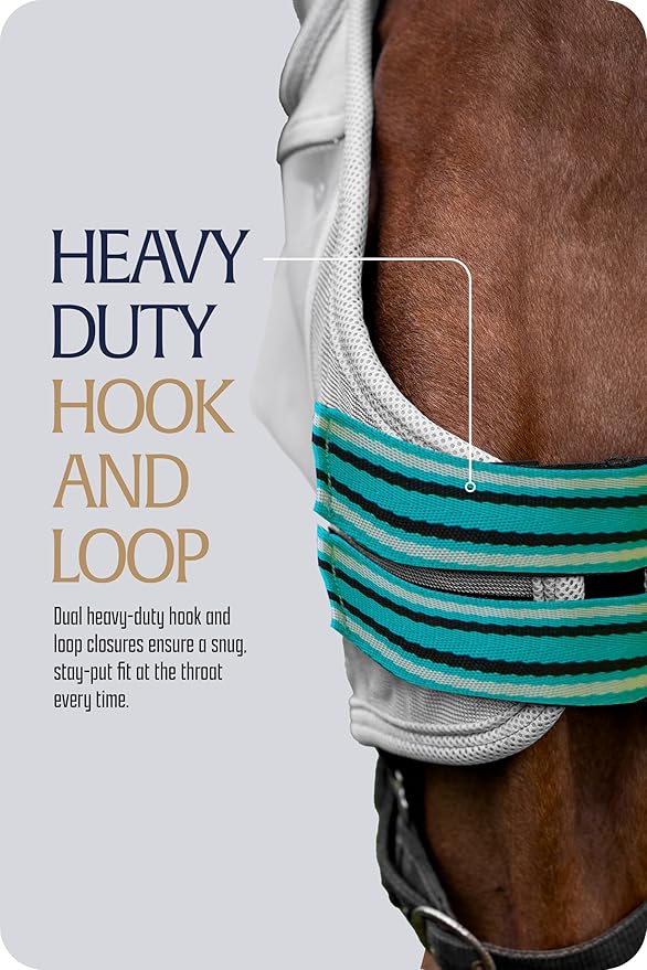 Equinavia Algard Soft Mesh Horse Fly Mask with Ear Protection and 45 UPF Rating | No Eye Irritation & UV Protection - Silver/Turquoise - Warmblood-PurrikoPets