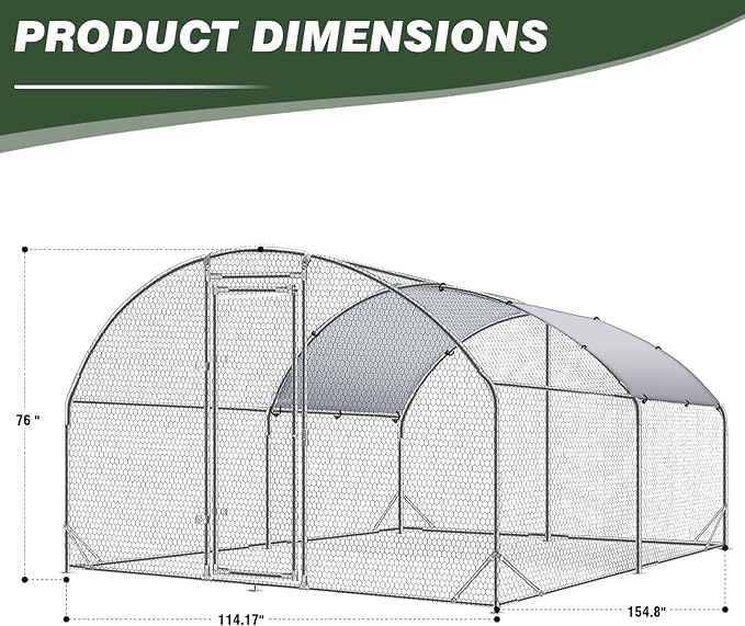 4ever2buy Large Metal Chicken Coop with Run Walk-in Poultry Cage Chicken Runs House Pen Cage Dome Roofed Chicken Coops with Anti-Ultraviolet Cover for Outdoor Yard Farm Use 9.5'W x 12.9'L x 6.3'H-PurrikoPets