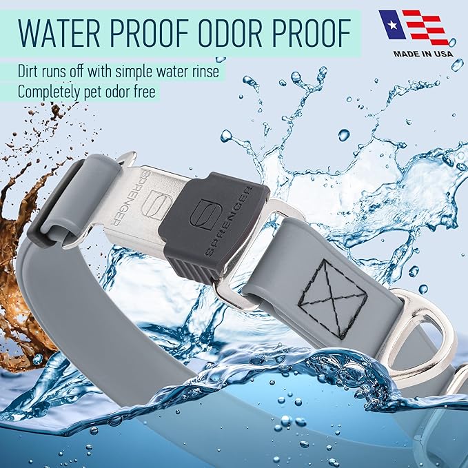 Dogline Biothane Waterproof Dog Collar with Herm Sprenger Black Stainless Steel Quick Release Buckle – Heavy Duty Tactical Durable Collar for Dogs – Comfortable and Safe Pet Collar W 1" L 15-25" Gray-PurrikoPets