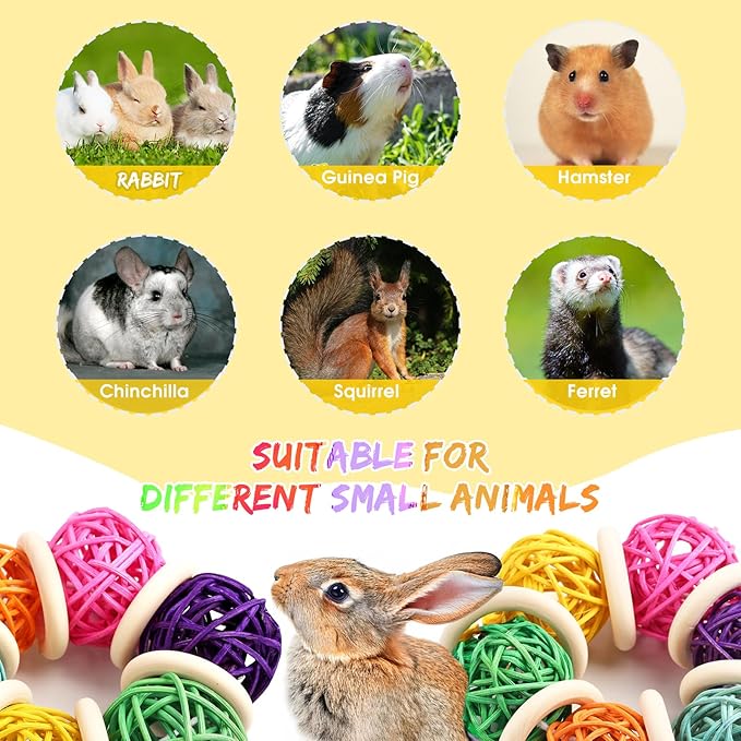 2 Pcs Natural Grass Chew Balls for Rabbits, Chinchillas, Hamsters & Mice - Safe Dental Health Toys for Teeth Grinding, Chewing & Dental Care, Small Animal Enrichment Chew Toys-PurrikoPets