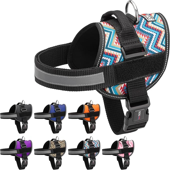 Dogline Dog Harness, Reflective No-Pull Adjustable Vest with Handle for Walking, Training, Breathable, No - Choke Harness for Small, Medium or Large Dogs Room for Patches Aztec Design 2 XS 15"-18"-PurrikoPets