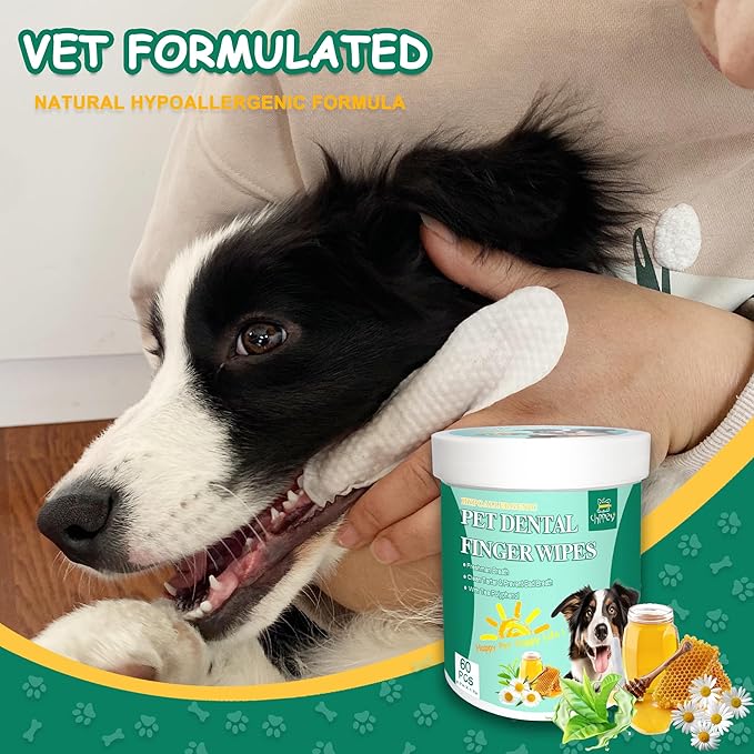 60 Count Dog Dental Wipes - Teeth Cleaning Finger Wipes for Dogs & Cats, Hypoallergenic Dog Toothbrush Finger Dental Wipes to Remove Plaque & Tartar, Freshen Bad Breath, Gentle Cleaning(4.7″*1.7″)-PurrikoPets