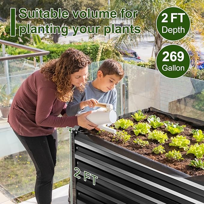 EDOSTORY Metal Raised Bed Garden Bed Kit, 6x3x2ft Tall Galvanized Planter Raised Garden Boxes Outdoor, Large Metal Raised Garden Beds for Flowers, Vegetables, Herbs-PurrikoPets