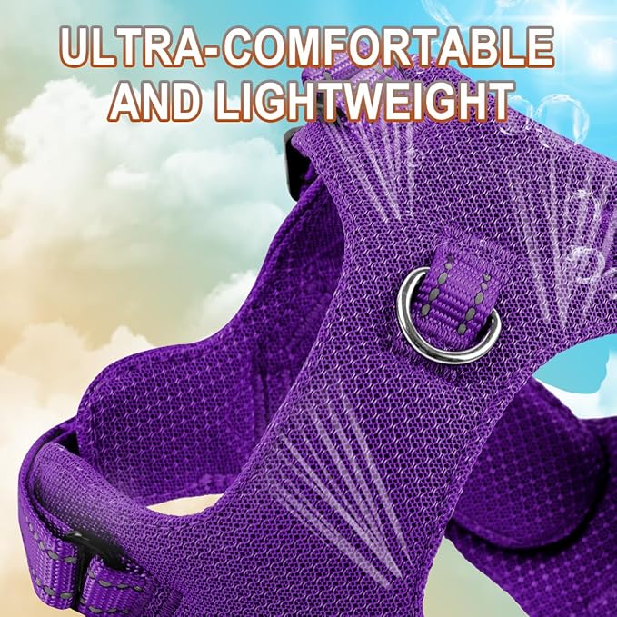 Dog Harness Step in Dog Vest Harness, Reflective Adjustable Puppy No Pull Harness Breathable Soft for Small and Medium Dogs Cats, Purple, XS-PurrikoPets