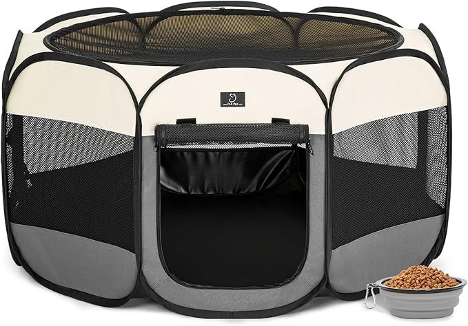 A4Pet Cat Playpen, 39.5” Pop Up Dog Playpen with Bowl, Suitable for Puppies, Kittens, and Small Animals, Removable Zipper & Mesh Panel(16”W × 10”H)-PurrikoPets