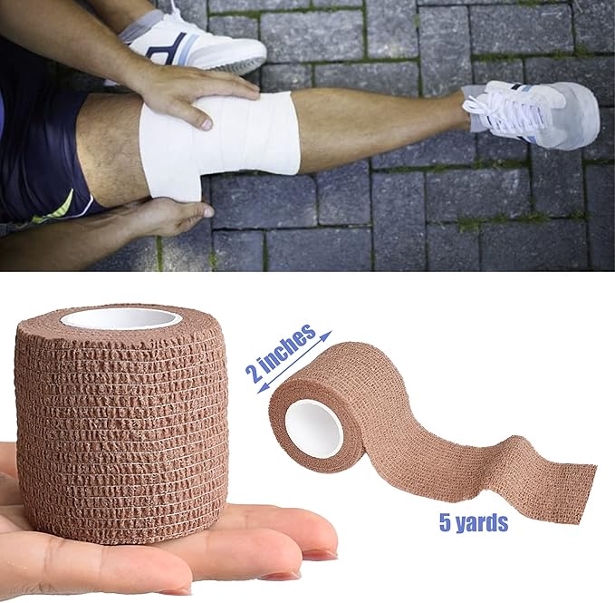 9 Pack 2" x 5 Yards Self Adhesive Bandage Wrap Self Stick Wrap for Ankle, Wrist, Finger, Sports, Breathable Cohesive Vet Tape for Pets (Brown)-PurrikoPets