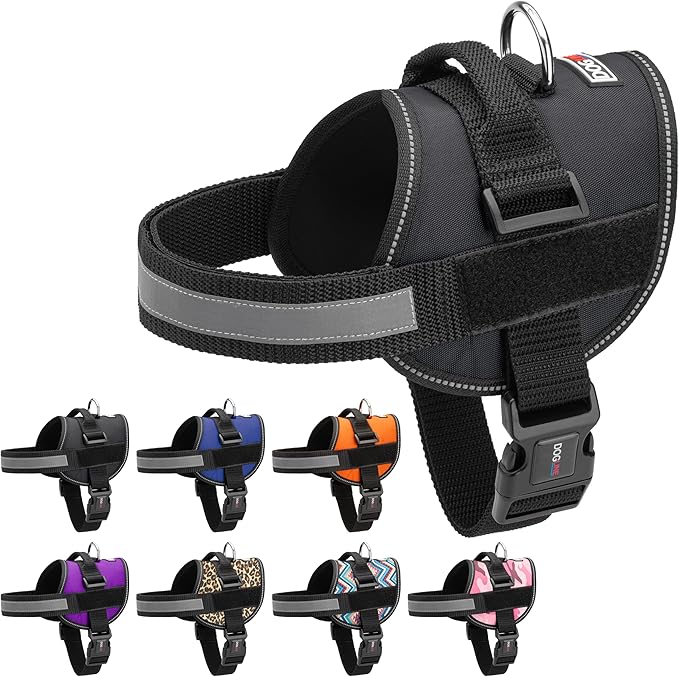 Dogline Dog Harness, Reflective No-Pull Adjustable Vest with Handle, Breathable No-Choke Harness for Small, Medium or Large Dogs Room for Patches Girth 33"-46" in Black-PurrikoPets
