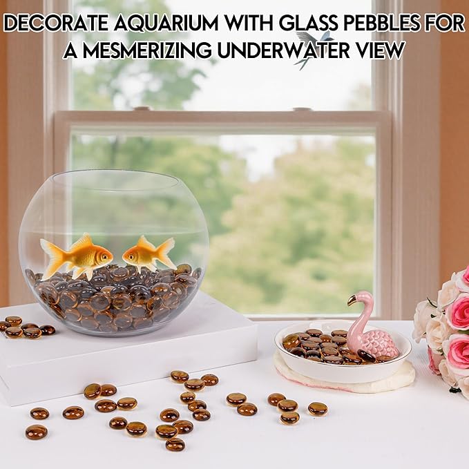 1LB Glass Marbles, Transparent and Smooth Flat Glass Beads for Vases, Mosaic Gem Pebbles for Aquarium Decor, Floral Arrangements, Mancala Stones, Vase Filler and Crafts, Brown-PurrikoPets