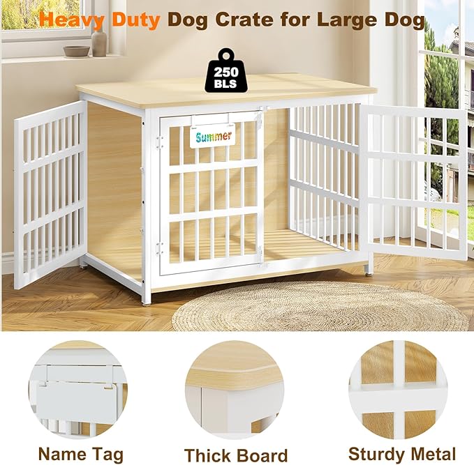 EasyCom Heavy Duty Dog Kennel Indoor with Name Tag, 41" Dog Crate Furniture for Medium Dogs, Double-Doors Sturdy Metal Dog Cage for Anxiety Dog, Decorate House as TV Stand, End Table, Bedside Table-PurrikoPets