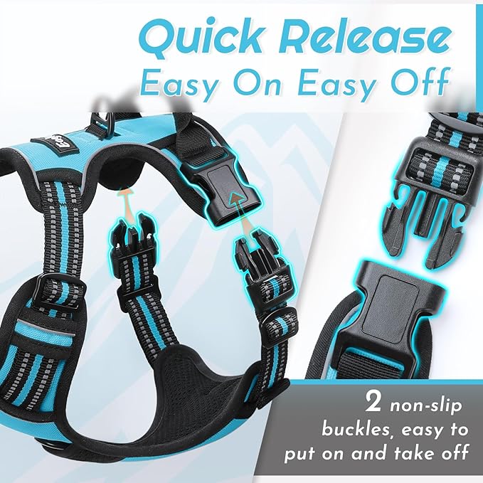 Eagloo Dog Harness Small Sized Dog, No Pull Service Vest with Reflective Strips and Control Handle, Adjustable and Comfortable for Easy Walking, No Choke Pet Harness with 2 Metal Rings, Sky Blue, S-PurrikoPets