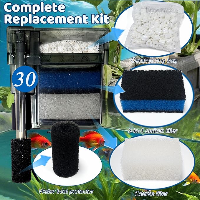 2 Sets of Upgraded Three-Stage Filtration Fish Tank Filter for AquaClear 30 Power Filter, 2 Set of Replacement Maintenance Kit for Fish Tank Filter for 30/150 30-Gallon Aquarium-PurrikoPets