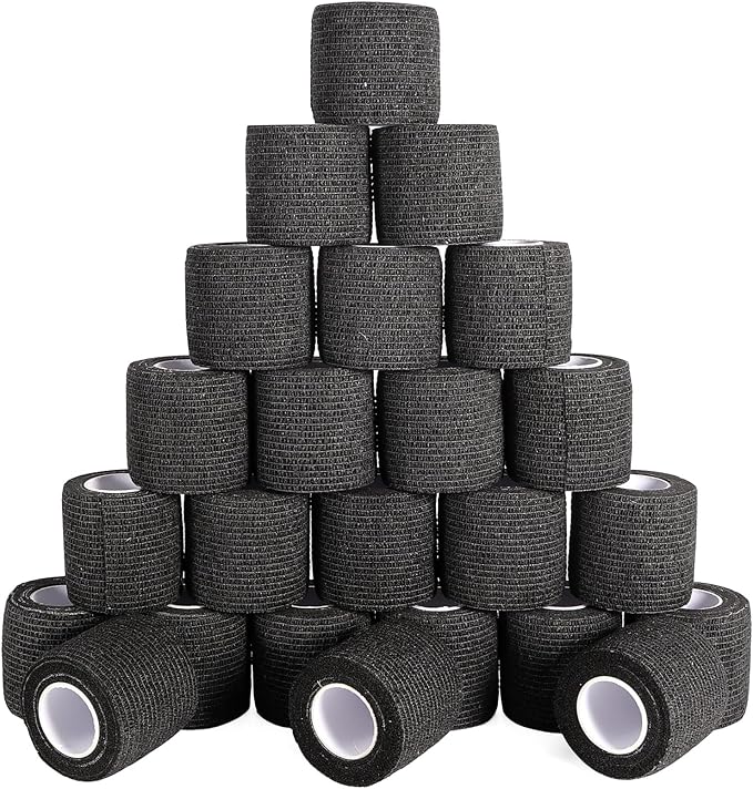 24 Pack Self Adhesive Bandage Wrap, 2” x 5 Yards Elastic Cohesive Bandage Wrap Black Athletic Tape Grip Tape for Ankle, Wrist Sprains, Sports Injuries & Pet First Aid | Medical Sports Tape-PurrikoPets