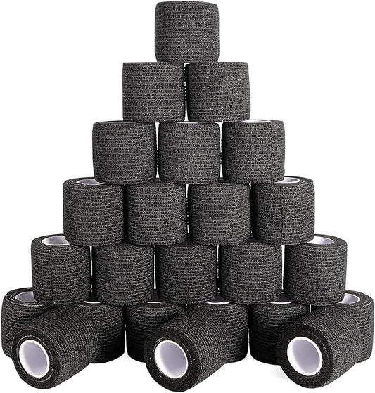 24 Pack Self Adhesive Bandage Wrap, 2” x 5 Yards Elastic Cohesive Bandage Wrap Black Athletic Tape Grip Tape for Ankle, Wrist Sprains, Sports Injuries & Pet First Aid | Medical Sports Tape-PurrikoPets
