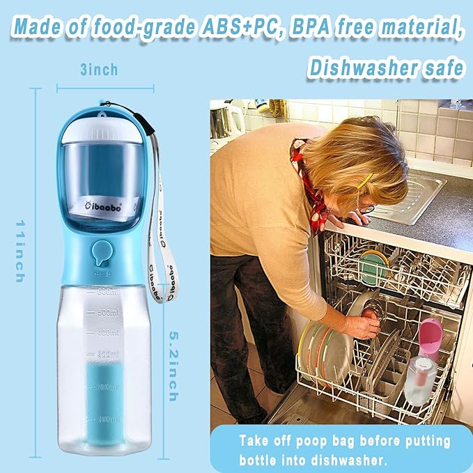 Dog Water Bottle with Food Container & Poop Bag Holder, Travel Water Bowl, Portable Pet Dispenser, Dog Stuff Accessories Items, Puppy Essentials Necessities for Yorkie Chihuahua Walking Hiking-PurrikoPets