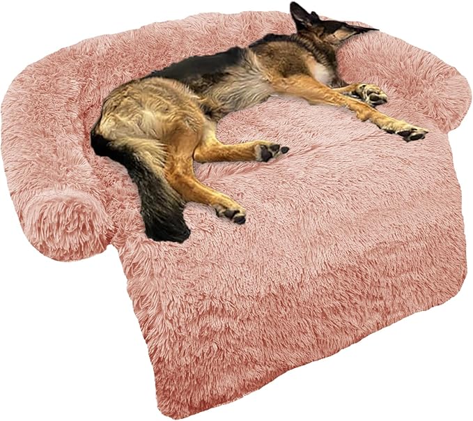 GGIB Calming Dog Bed Fluffy Plush Dog Mat for Furniture Protector with Removable Washable Cover for Large Medium Small Dogs and Cats (Large, Pink)-PurrikoPets