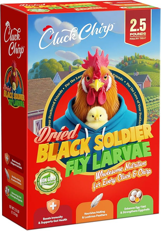 Dried Black Soldier Fly Larvae, Non-GMO, Natural Chicken Treats & High-Protein Poultry Snacks for Backyard Chickens, Laying Hens & Ducks, 2.5 lb Box-PurrikoPets