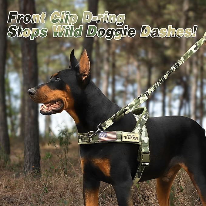 Forestpaw No Pull Dog Harness - Soft Flannel Padded Tactical Dog Vest Harness with Quick Release Buckle, Adjustable Reflective Pet Harness for Large Dogs Walking Training,Green Camouflage XL-PurrikoPets