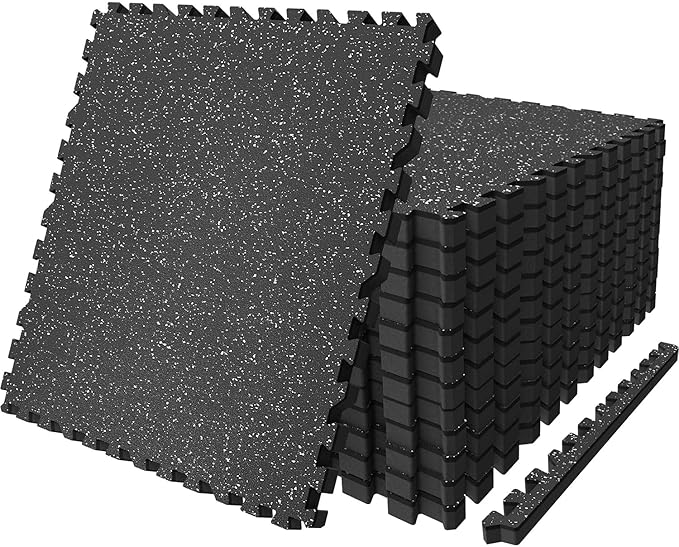 AIRHOP 0.79in Thick 48 Sq Ft Exercise Equipment Mats, 12 Tiles Upgraded Rubber Top with High Density EVA Foam, Large Interlocking Puzzle Gym Flooring for Home Gym, Heavy Weight Workout,Black & White-PurrikoPets