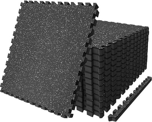 AIRHOP 0.79in Thick 48 Sq Ft Exercise Equipment Mats, 12 Tiles Upgraded Rubber Top with High Density EVA Foam, Large Interlocking Puzzle Gym Flooring for Home Gym, Heavy Weight Workout,Black & White-PurrikoPets