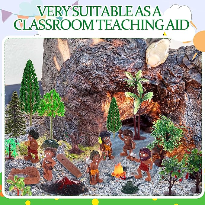 27 Pcs Primitive Man Figurines Kit, Include Diorama Supplies Mini People Figures Mixed Model Trees Stone Sand for Diorama Box Educational School Project Gift-PurrikoPets