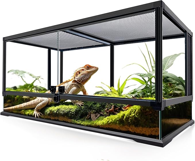 48 Gallon Professional Glass Terrarium 36"x18"x18" Durable Reptile Habitat Tank with Heat Resistant Aluminum Alloy Frame, Dual Front Swinging Doors for no Jam by Sand and Other Debris-PurrikoPets
