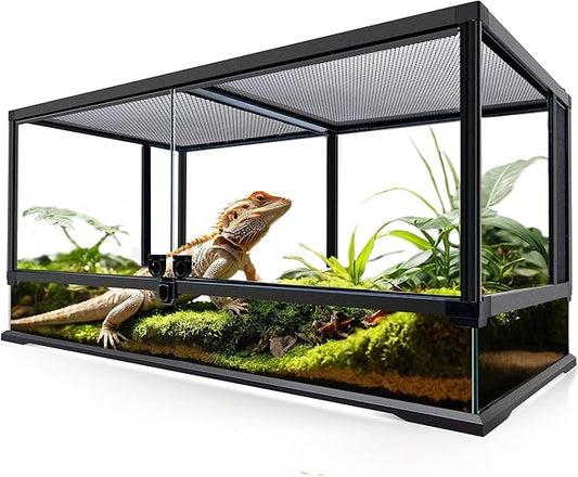 48 Gallon Professional Glass Terrarium 36"x18"x18" Durable Reptile Habitat Tank with Heat Resistant Aluminum Alloy Frame, Dual Front Swinging Doors for no Jam by Sand and Other Debris-PurrikoPets