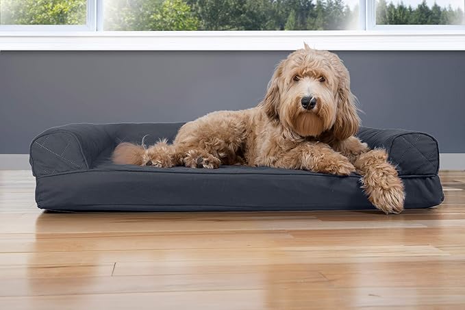 Furhaven Cooling Gel Dog Bed for Large/Medium Dogs w/ Removable Bolsters & Washable Cover, For Dogs Up to 55 lbs - Quilted Sofa - Iron Gray, Large-PurrikoPets