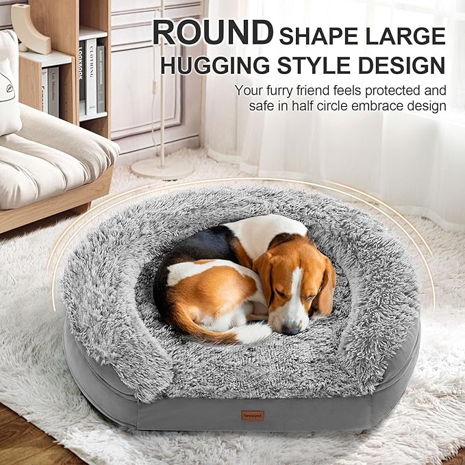 3.7 inch Thickened Orthopedic Dog Beds for Medium Dogs, Supportive Dog Sofa Bed with 28D Egg-Crate Foam, Removable Washable Plush Cover, Waterproof Lining, Half-Round Design for Puppy,Senior Dog-PurrikoPets