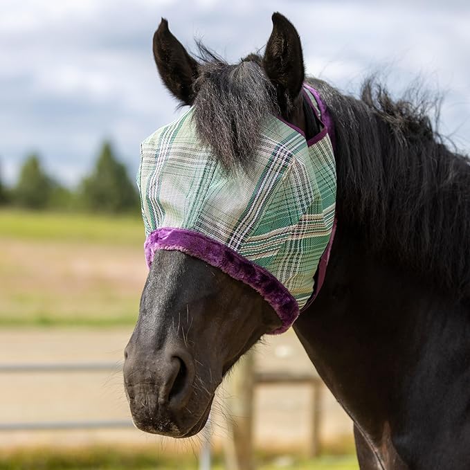 Kensington Fly Mask with Fleece Trim for Horses — Protects Face and Eyes from Flies and Sun Rays While Allowing Full Visibility — Breathable and Non Heat Transferring, XX-Large, Imperial Jade-PurrikoPets