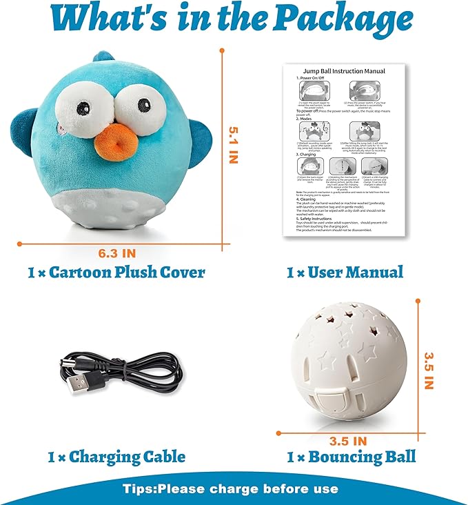 Dog Toys,Rechargeable Crinkle Chew Interactive Squeaky Toy with Jumping Music Moving Ball for Small Medium Large Breed Puppy Toys to Keep Pets Busy (Puffer)-PurrikoPets