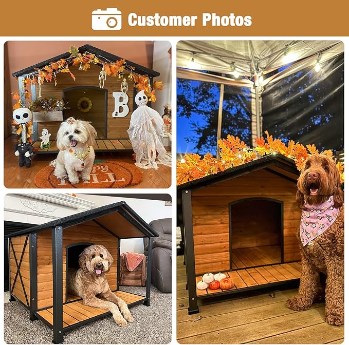 Extra Large Dog House Outdoor Weatherproof, Strong Metal Chew Proof Frame Dog Kennel for Small Medium Large Dogs-PurrikoPets