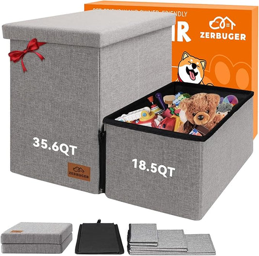 Dog Stairs with Storage 12" H, 2-Step Wider Dog Steps for Dogs Cats, Folding Sturdy Pet Stairs Climbing Sofa Couch, Ramp for Car Hold Up to 150 lbs (Gray, No Condo)-PurrikoPets