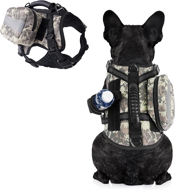 Dog Tactical Harness with Reflective Design, Breathable and Adjustable Tactical Dog Vest, No Choke Harness, Military Grade Gear for Training, Hunting, Outdoor Adventures, Camouflage S-PurrikoPets