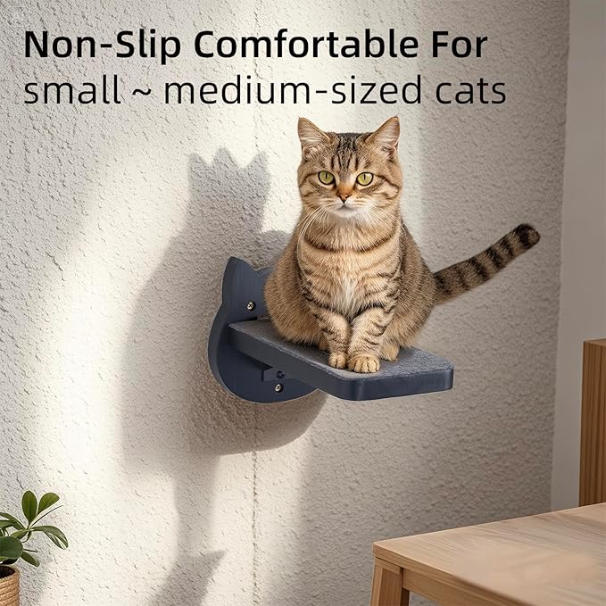 ESPETS Black Painted Solid Wood Cat Wall Climbing Steps Set of 3 - Wall Mounted Cat Floating Furniture Shelves and Perches, Sturdy Climber Stairs Ladders - Holds up 30lbs-PurrikoPets