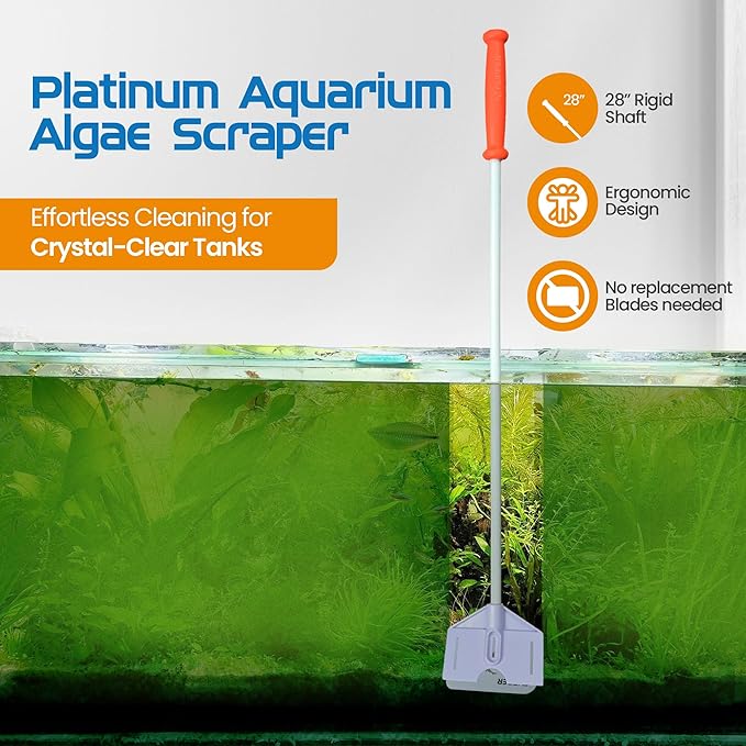 FL!PPER Flipper Platinum Aquarium Algae Scraper | Glass & Acrylic Tank Cleaner with Serrated Blade for Efficient Aquarium Maintenance (28” Rigid Shaft)-PurrikoPets