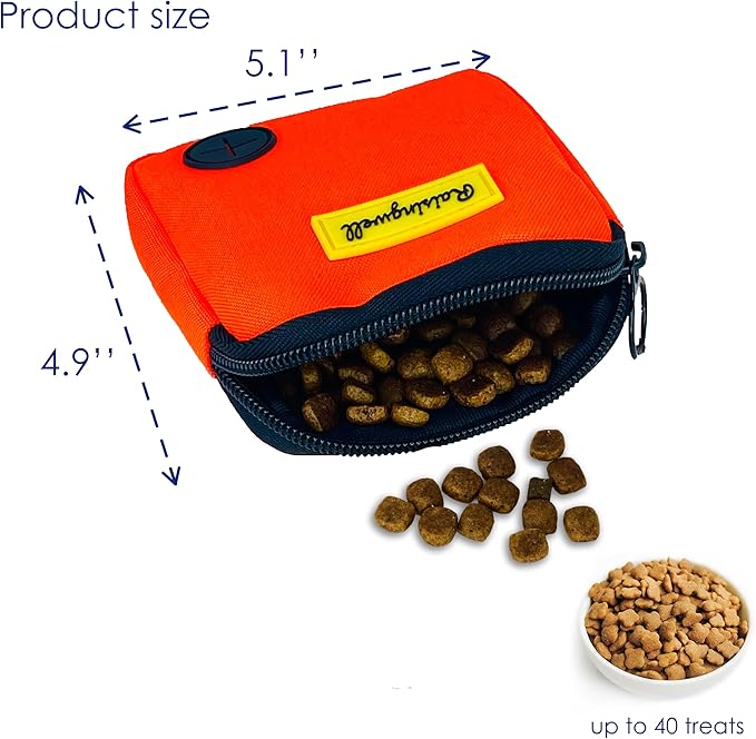 Dog Treat Pouch for Pet Walking and Training with Clicker Poop Bags Small Fanny Zipper Pack Holder for Puppy Snack Dispenser Kit for Leash and Outdoor Use (Orange)-PurrikoPets