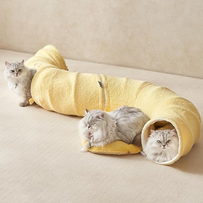 EHEYCIGA Cat Tunnel Bed for Indoor Cats, Cute Cat Donut Toy Tunnel for Small Large Cats with Washable Circle Cushion, Peekaboo Pet Cave Play Tunnel for Kitten, Puppy, Rabbit-PurrikoPets