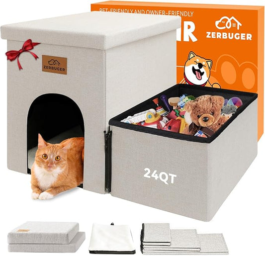 Dog Stairs with Condo 15" H, 2-Step Wider Dog Steps for Small/Medium/Large Old Dogs Cats, Folding Sturdy Storage Pet Stairs Climbing Bed Couch, Ramp for Car Hold Up to 150 lbs, Beige-PurrikoPets