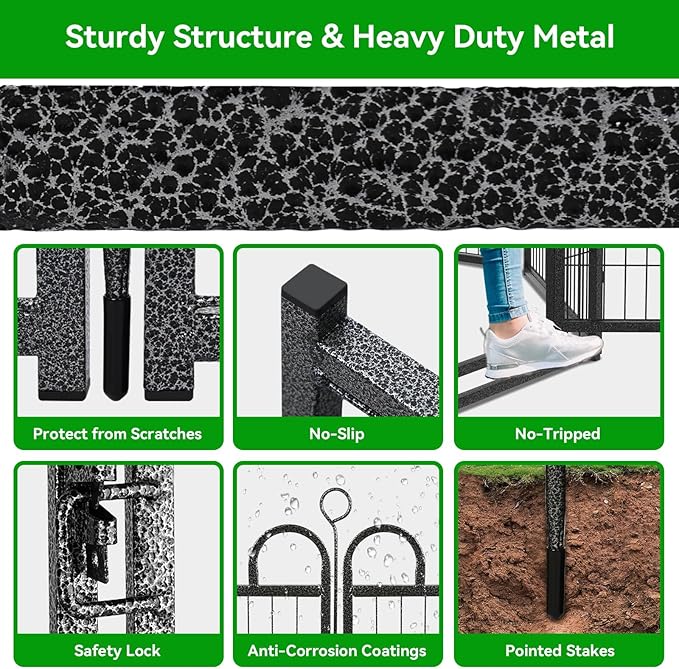 Dog Playpen Outdoor 16 Panels Heavy Duty Dog Fence 47" Height Anti-Rust with Doors Portable for RV Camping Yard, Total 36FT, 103 Sq.ft, Snowy Black-PurrikoPets