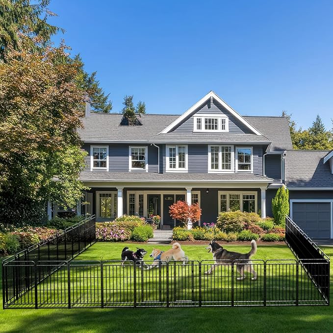 Dog Playpen Outdoor 32 Panels Heavy Duty Dog Fence 32" Height with Thick Pipe Anti-Rust with Doors Portable for RV Camping Yard, Total 71FT, 406 Sq.ft, Snowy Black-PurrikoPets