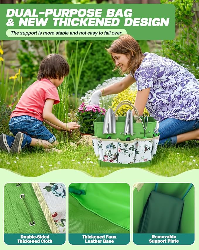 Garden Tools Set, 8 in 1 Heavy Duty Garden Tools Kit, Stainless Steel Ergonomic Gardening Hand Tool with Upgraded Bag, Gardening Supplies Gift for Women, Kid, Organizer-PurrikoPets