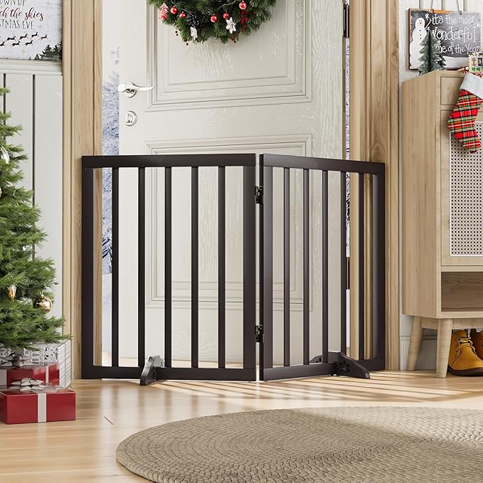 Freestanding Foldable Dog Gate 2 Panel,Fully Assembled Dog Gates for Doorways, Wooden Pet Gates for The House, 24-inch Tall Pet Gate Indoor-PurrikoPets